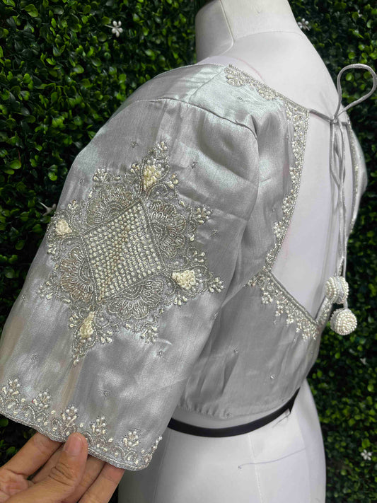 Designer Handwork Blouse Silver