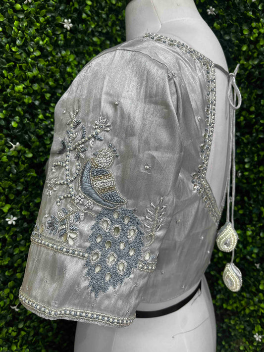 Designer Handwork Blouse Silver