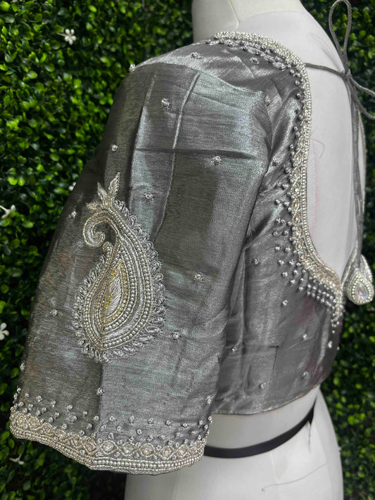 Designer Handwork Blouse Silver