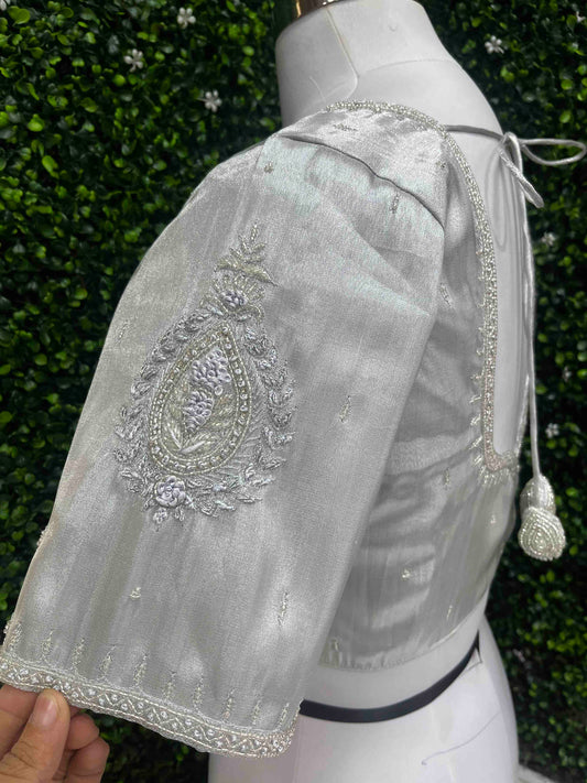 Designer Handwork Blouse Silver