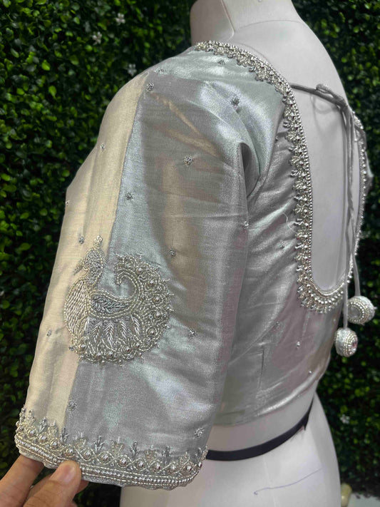 Designer Handwork Blouse Silver