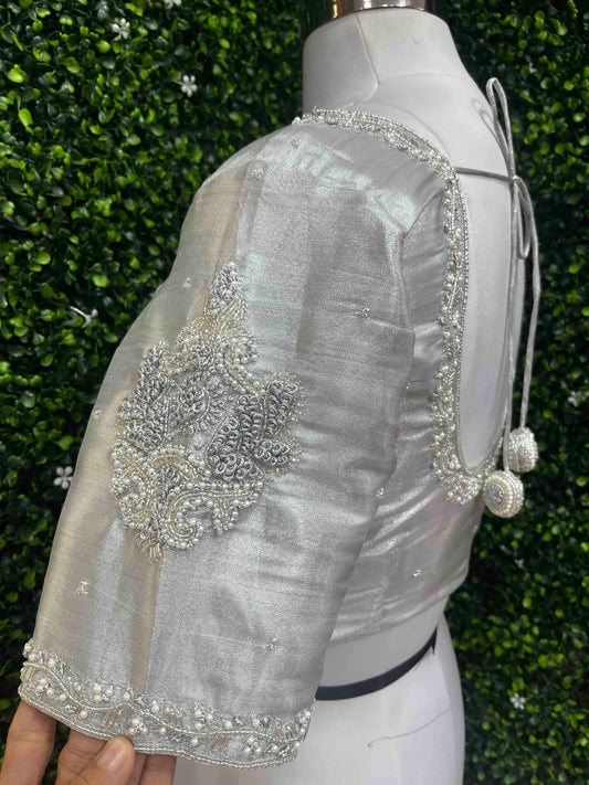 Designer Handwork Blouse Silver