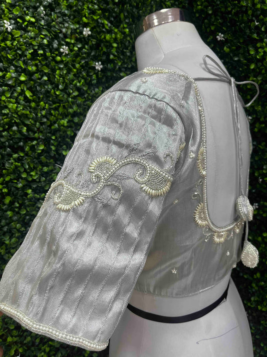 Designer Handwork Blouse Silver