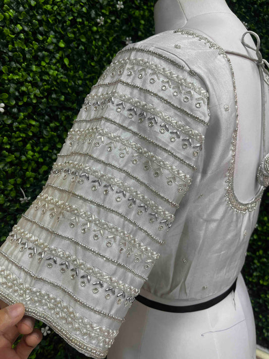 Designer Handwork Blouse Silver