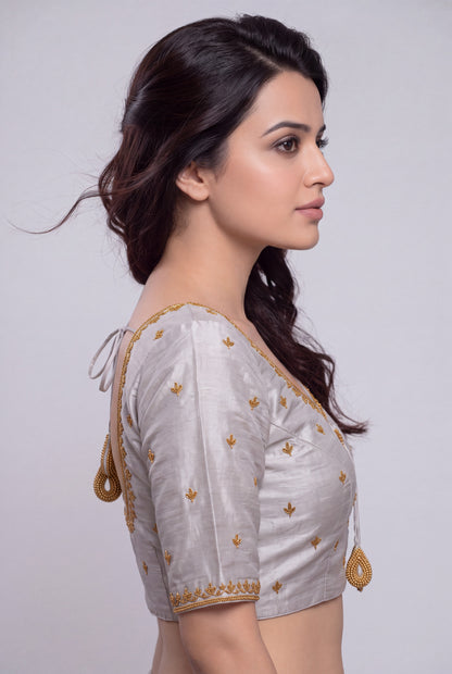 HANDWORK READY MADE BLOUSE  AARI WORK (SLIVER)