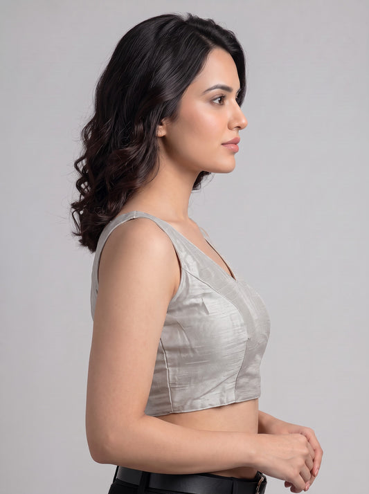READY MADE SLEEVELESS SILK BLOUSE (SILVER)