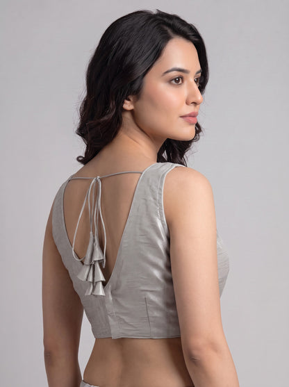 READY MADE SLEEVELESS SILK BLOUSE (SILVER)