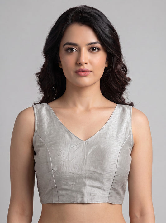 READY MADE SLEEVELESS SILK BLOUSE (SILVER)