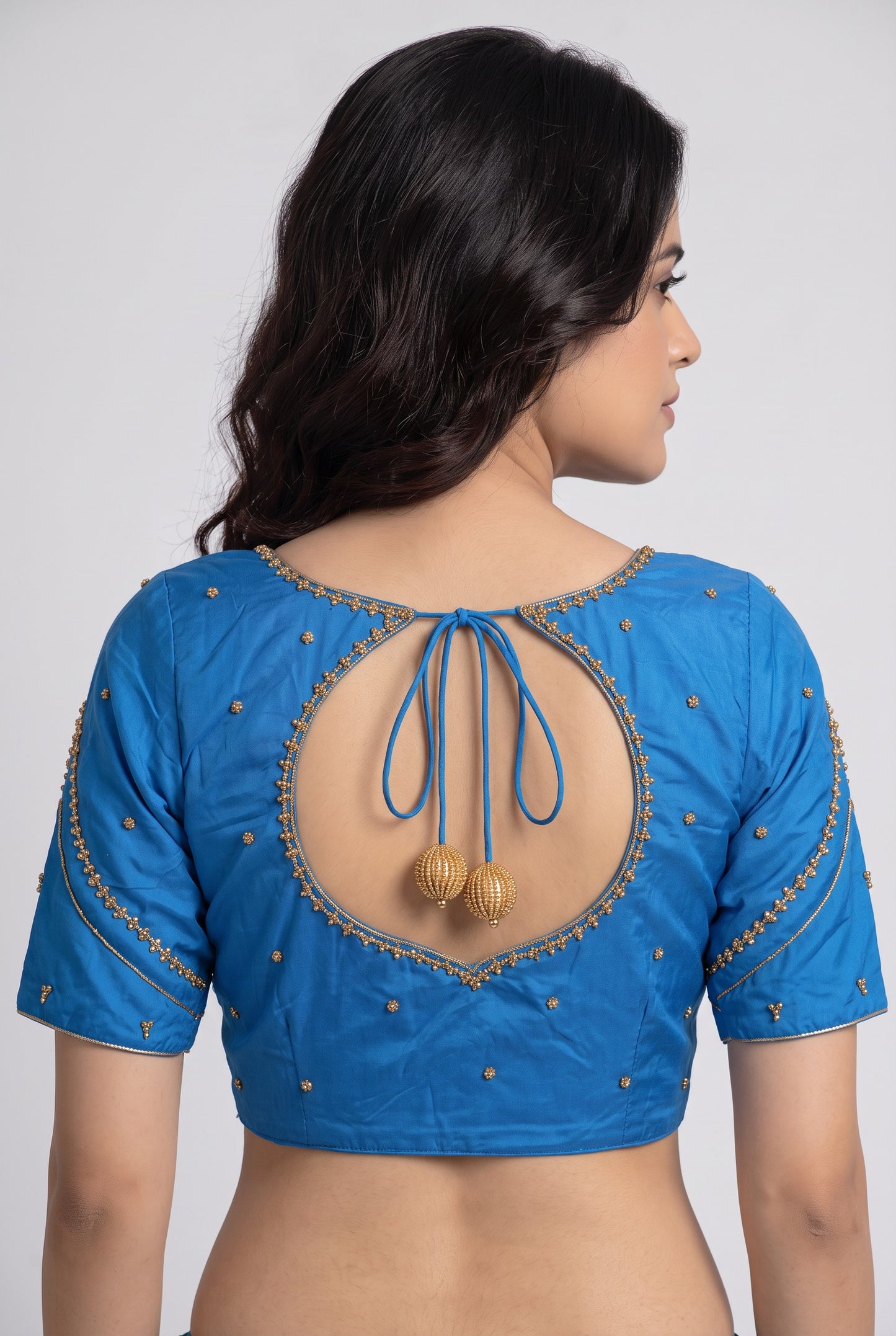 HAND WORK READY MADE BLOUSE  AARI WORK (SKY BLUE)