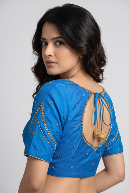 HAND WORK READY MADE BLOUSE  AARI WORK (SKY BLUE)