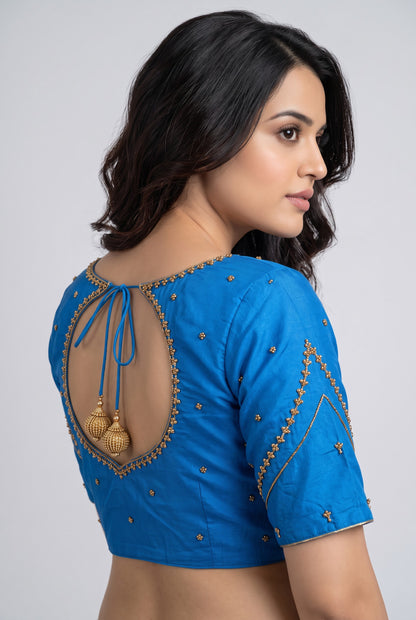 HAND WORK READY MADE BLOUSE  AARI WORK (SKY BLUE)
