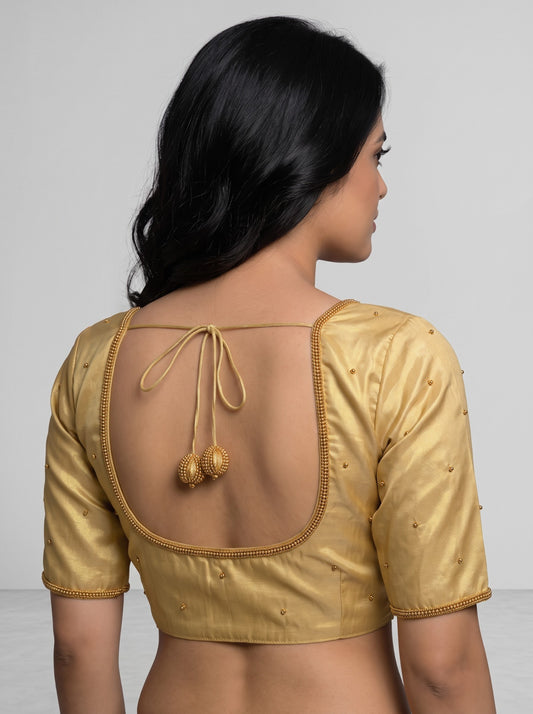 SurpriseLadies blouse gold designer handwork Ari work blouse with back tie-up and beaded detailing