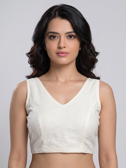 READY MADE SLEEVELESS SILK BLOUSE (WHITE)