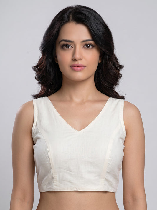 READY MADE SLEEVELESS SILK BLOUSE (WHITE)
