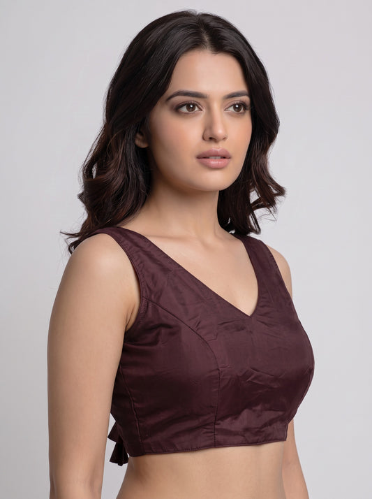 READY MADE SLEEVELESS SILK BLOUSE (WINE)
