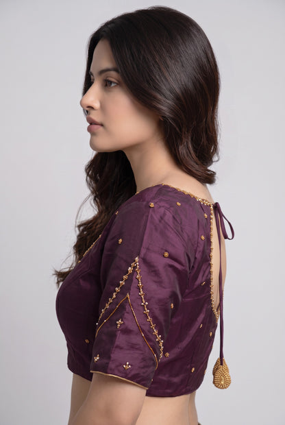 HAND WORK READY MADE BLOUSE  AARI WORK (WINE)