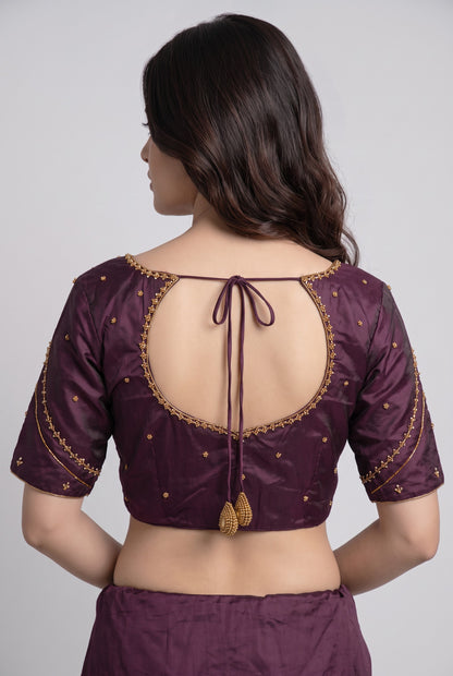 HAND WORK READY MADE BLOUSE  AARI WORK (WINE)