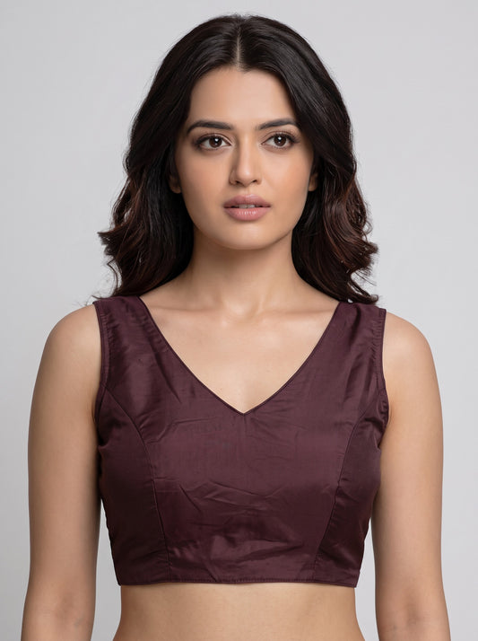 READY MADE SLEEVELESS SILK BLOUSE (WINE)