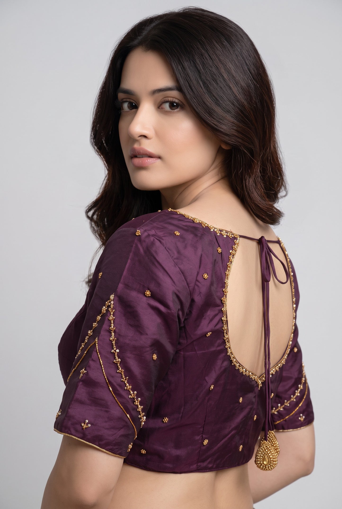 HAND WORK READY MADE BLOUSE  AARI WORK (WINE)