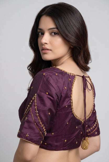 HAND WORK READY MADE BLOUSE  AARI WORK (WINE)