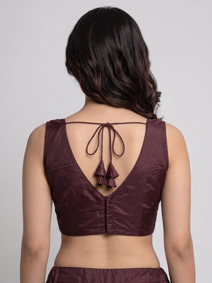 READY MADE SLEEVELESS SILK BLOUSE (WINE)