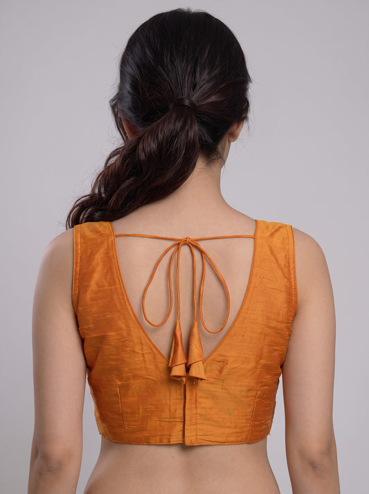 READY MADE SLEEVELESS SILK BLOUSE (YELLOW)