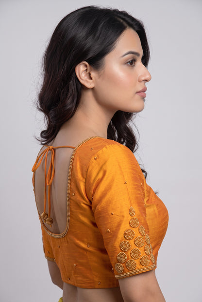 HANDWORK READY MADE BLOUSE  AARI WORK (YELLOW)