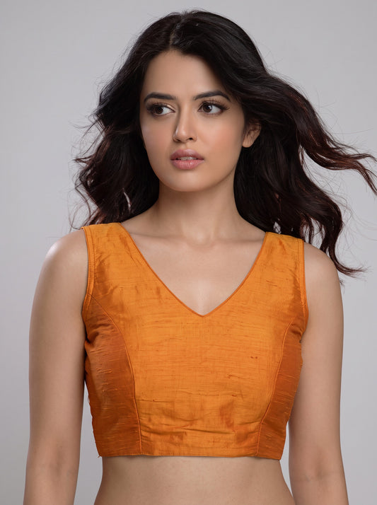 READY MADE SLEEVELESS SILK BLOUSE (YELLOW)